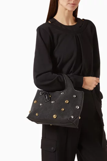 حقيبة يد ميني بحلي معدنية دائرية دينم