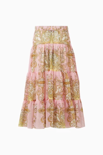 Barocco Print Tiered Maxi Skirt