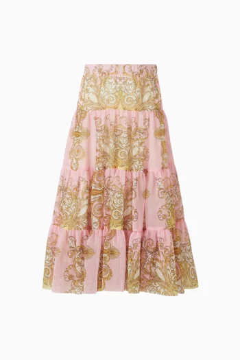Barocco Print Tiered Maxi Skirt