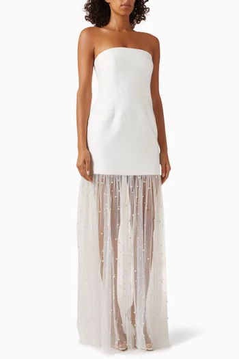 فستان دو دروب طويل بفتحة رقبة بلا حمالات