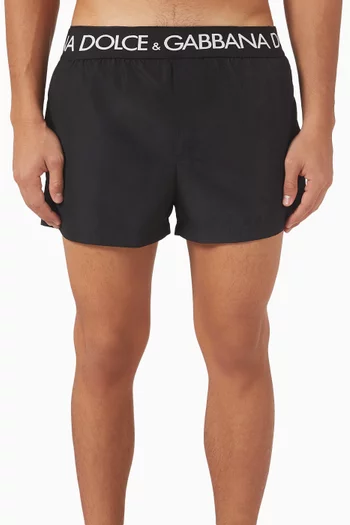 شورت سباحة بحزام خصر بشعار الماركة