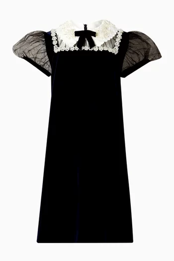 Flower Trim Dress in Velvet & Tulle