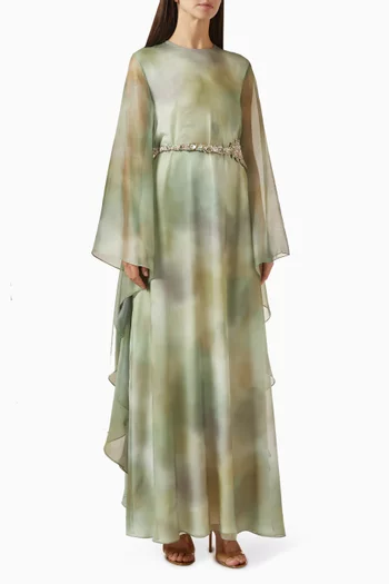 Tie-dye Print Beaded-belt Kaftan