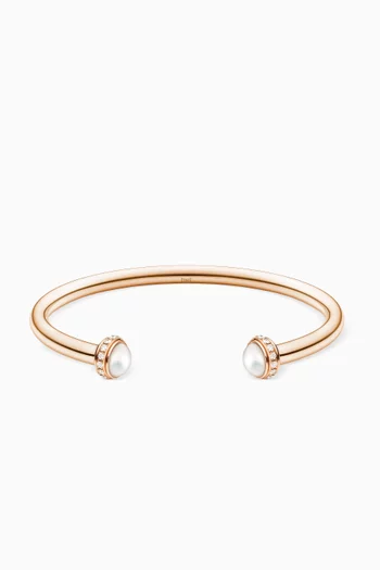 سوار مفتوح بوزيشن مرصع بماس ولؤلؤ ذهب وردي عيار 18