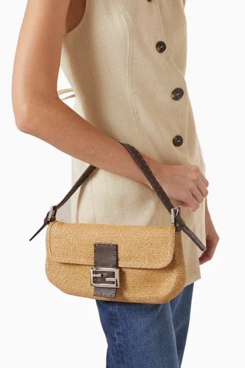 حقيبة كتف سيليريا مستطيلة من الألفينيات خوص