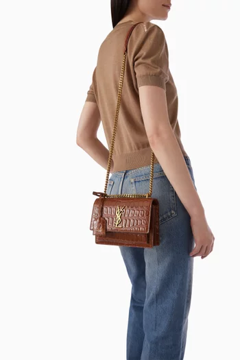 حقيبة كتف سن ست صغيرة جلد بنقشة جلد التمساح