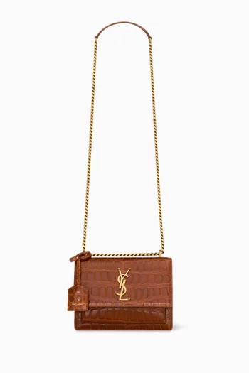 حقيبة كتف سن ست صغيرة جلد بنقشة جلد التمساح