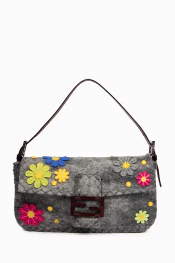 2000s Felt Floral Appliqué Baguette Shoulder Bag