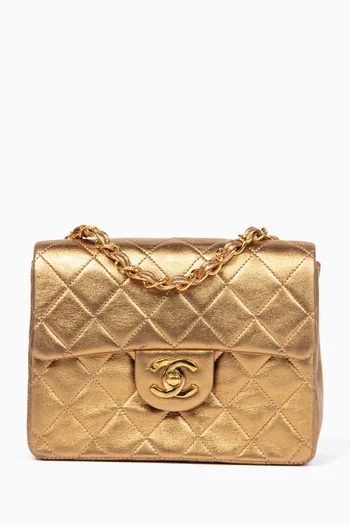 90s Mini Square Single Flap Bag in Lambskin Leather