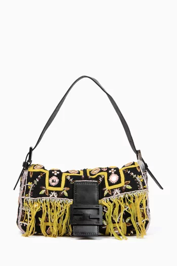 2000s Embellished Baguette Shoulder Bag in Linen