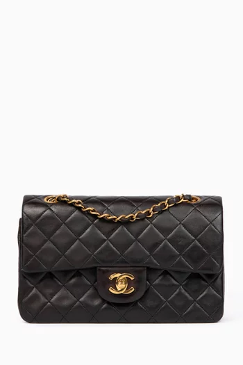 90s Small Double Classic Flap Bag in Lambskin Leather