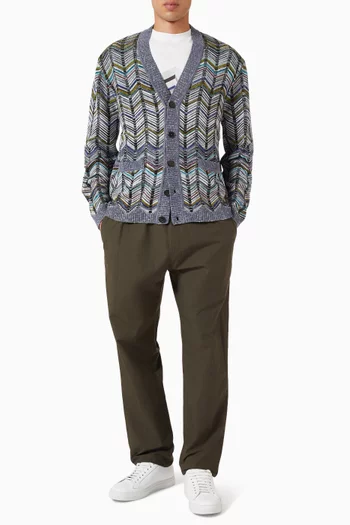 كارديغان بنقشة خطوط شيفرون مزيج قطن