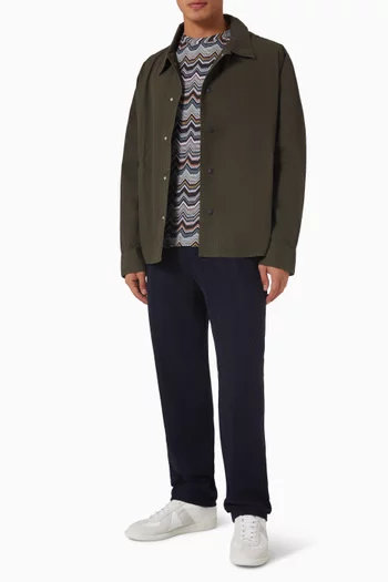 قميص بنمط جاكيت وياقة بنقشة خطوط متعرجة قنب قطني