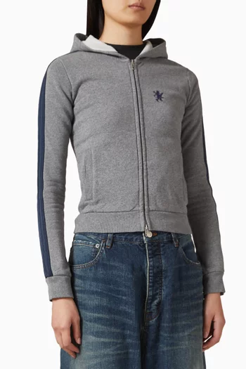 كنزة بغطاء رأس بسحّاب ومطرزة على شكل أسد صوف سريع الجفاف