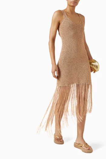 Adriana Crochet Fringe Dress in Satin Viscose