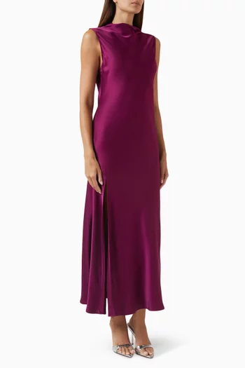Doubleface Drape Neck Maxi Dress in Satin
