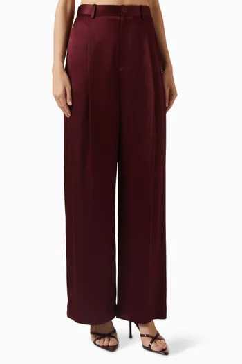 Relaxed Pleated Pants in Satin