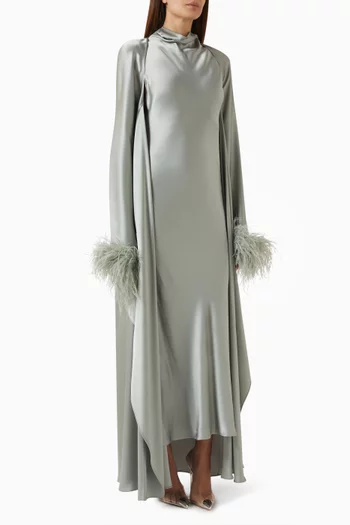 Long-sleeve Ostrich Cuff Kaftan in Satin