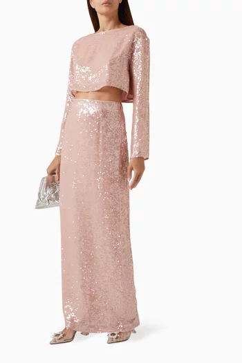 Boat-neck Sequin-embellished Cropped Top