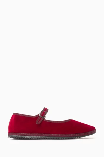 MARY JANE UPPER COTTON VELVET WITH LINING COTTON WITH STRAP AND IRON BUCKLE DETAIL AND RUBBER SOLE:Red:41|219077667