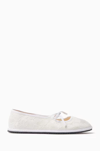 Brigitte Floral-embroidered Ballet Flats in Cotton