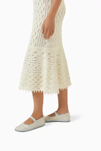 Floral-embroidered Mary Jane Flats in Satin