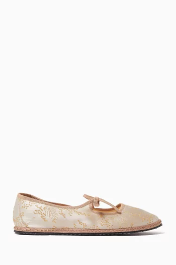 Brigitte Floral-embroidered Ballet Flats in Satin