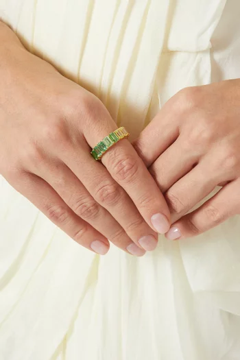 خاتم كوتون كاندي بأحجار مستطيلة فضة مطلية ذهب عيار 18