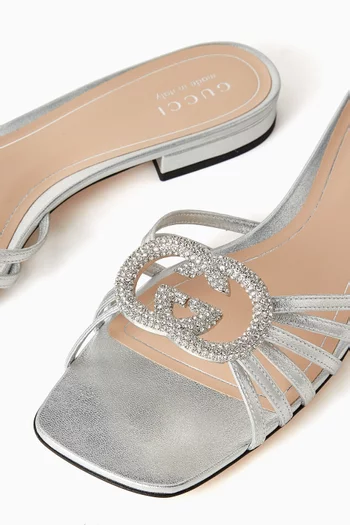 Interlocking G Crystal-embellished Flat Sandals in Metallic Leather