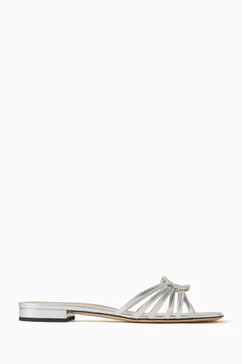 Interlocking G Crystal-embellished Flat Sandals in Metallic Leather