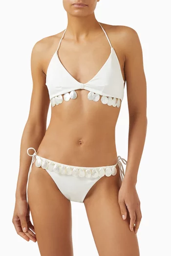 Pearl-embellished Triangle Bikini Set