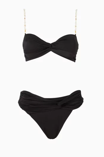 Pearl-embellished Ruched Bikini Set