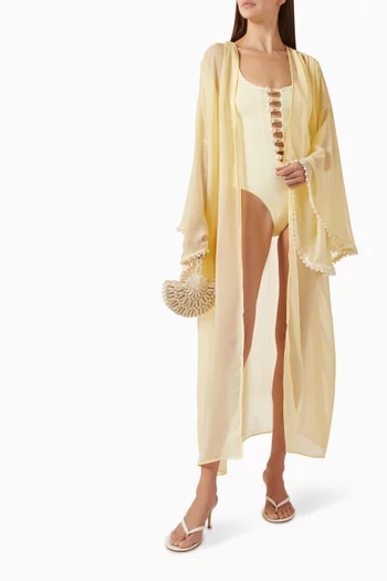 Faux Pearl-trim Kaftan in Chiffon