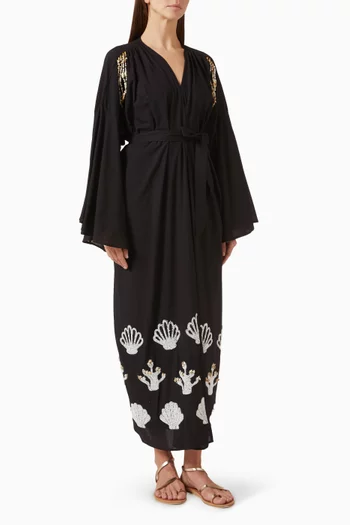 Seashell Crystal-embellished Kaftan in Cotton