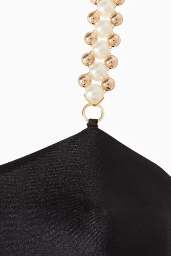 Faux Pearl-embellished One-piece Swimsuit