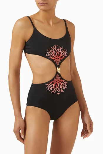 Embroidered Cut-out One-piece Swimsuit
