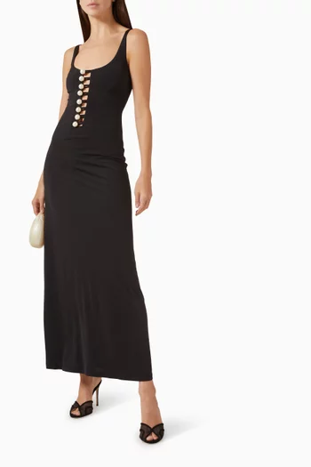 Faux Pearl Button Maxi Dress in Jersey