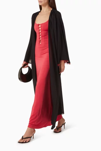 Faux Pearl Button Maxi Dress in Jersey