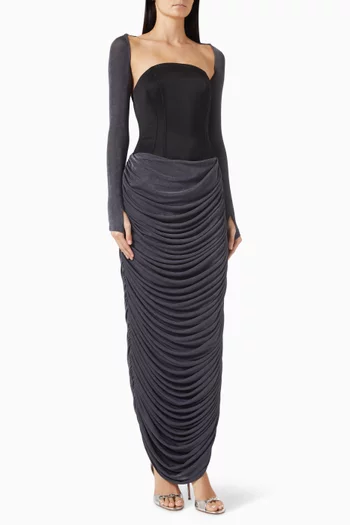 Detachable-sleeve Draped Maxi Dress