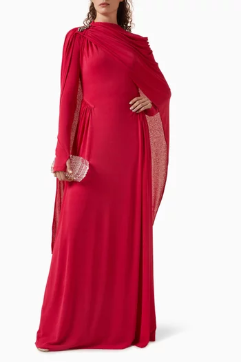 Embellished Cape Maxi Dress