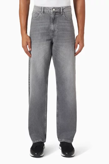 Washed Straight-fit Jeans in Denim