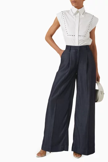 قميص مطرز بحلي معدنية قطن بوبلين عضوي