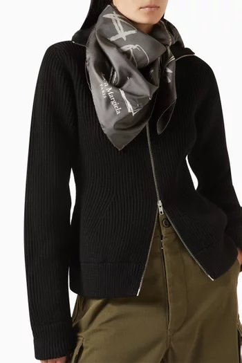 Scribbled Numerical Scarf in Silk-twill