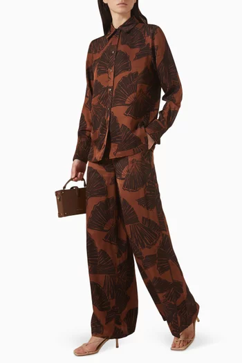 بنطال بقصة ساق واسعة ونقشة فيسكوز