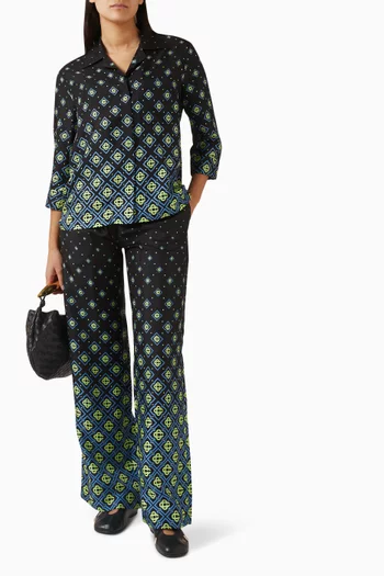 بنطال بنقشة شعار الماركة بألوان متدرجة حرير تويل