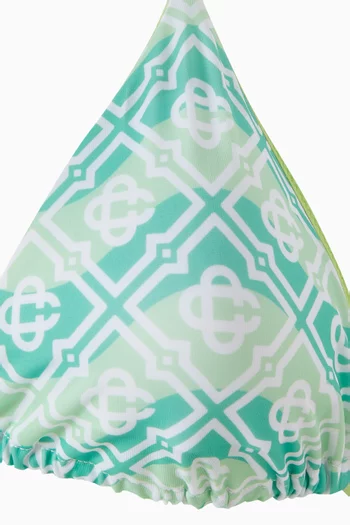 قطعة بيكيني علوية بتصميم مثلث بأربطة ونقشة شعار الماركة مموجة