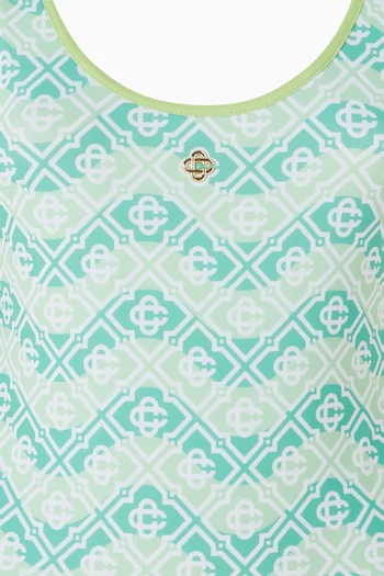 لباس سباحة قطعة واحدة بنقشة شعار الماركة مموجة