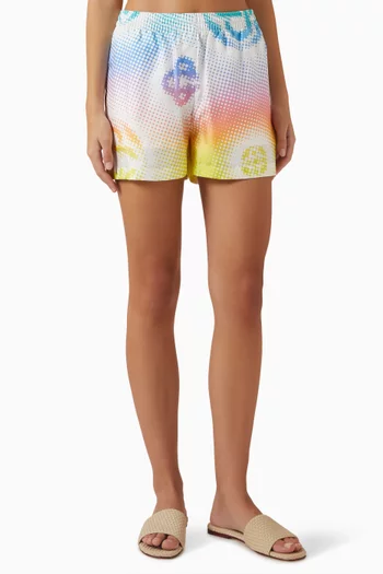 شورت بنقشة حروف شعار الماركة باهتة حرير