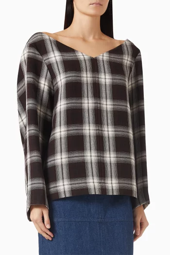 Checked V-neck Top in Cotton-blend