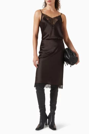 Lace-trim Midi Skirt in Satin